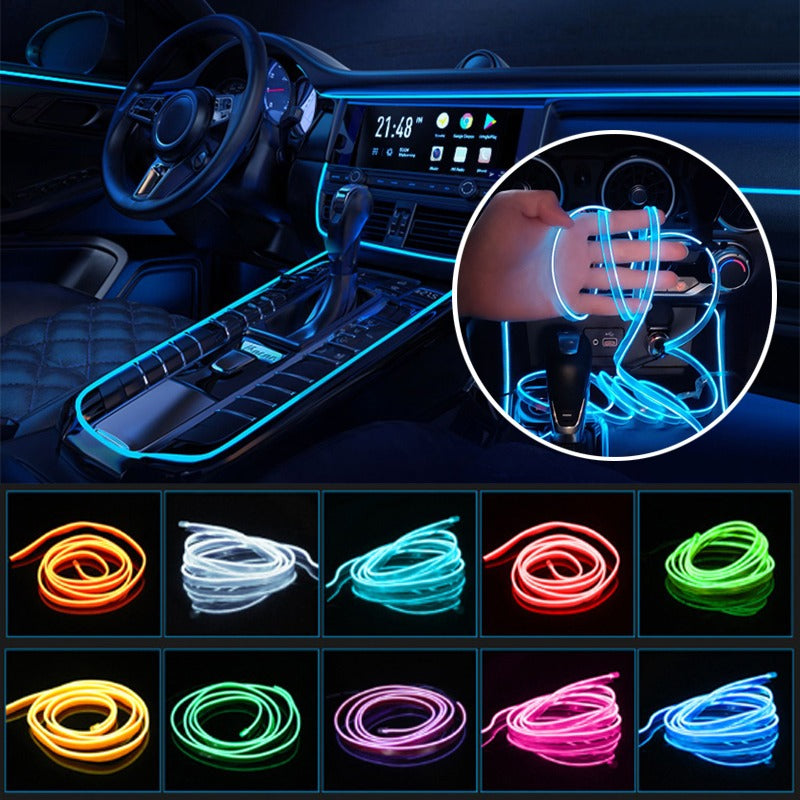 Car Dashboard Neon Light Strip – 3 Meter Flexible EL Wire with Easy Installation, Random Color