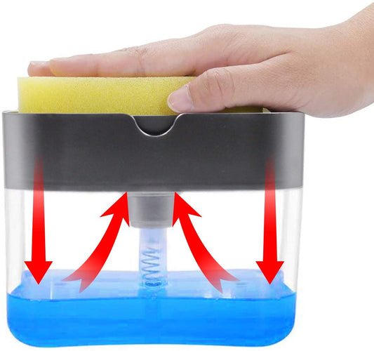 2-in-1 Soap Pump Dispenser with Sponge Holder – Kitchen Sink Liquid Soap Dispenser for Easy Dishwashing