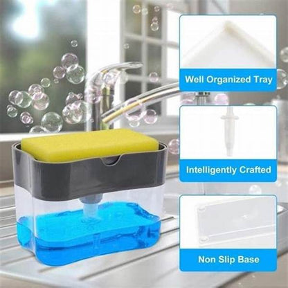 2-in-1 Soap Pump Dispenser with Sponge Holder – Kitchen Sink Liquid Soap Dispenser for Easy Dishwashing