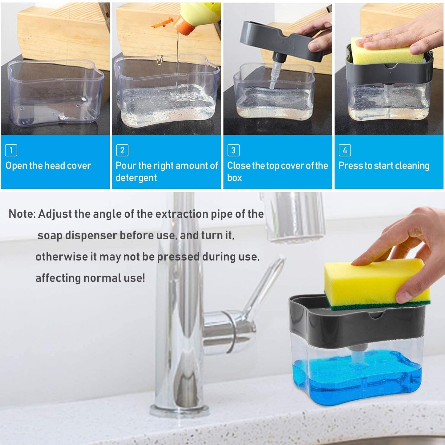 2-in-1 Soap Pump Dispenser with Sponge Holder – Kitchen Sink Liquid Soap Dispenser for Easy Dishwashing