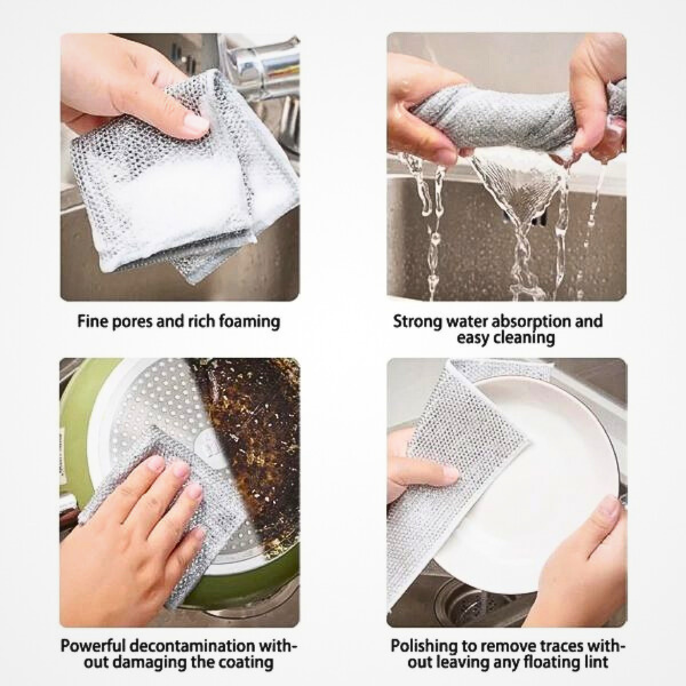⚡ Pack of 4 Durable Wire Dish Cloths 🌟