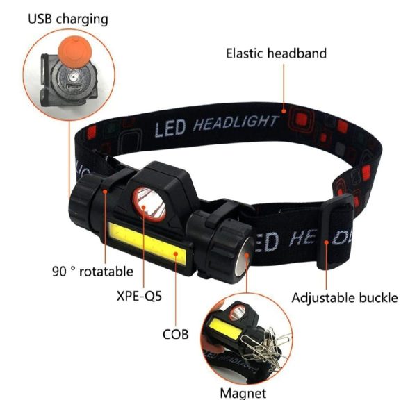 ⚡ Rechargeable LED Headlamp – Waterproof & Adjustable 🌟
