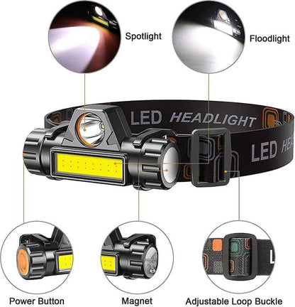 ⚡ Rechargeable LED Headlamp – Waterproof & Adjustable 🌟